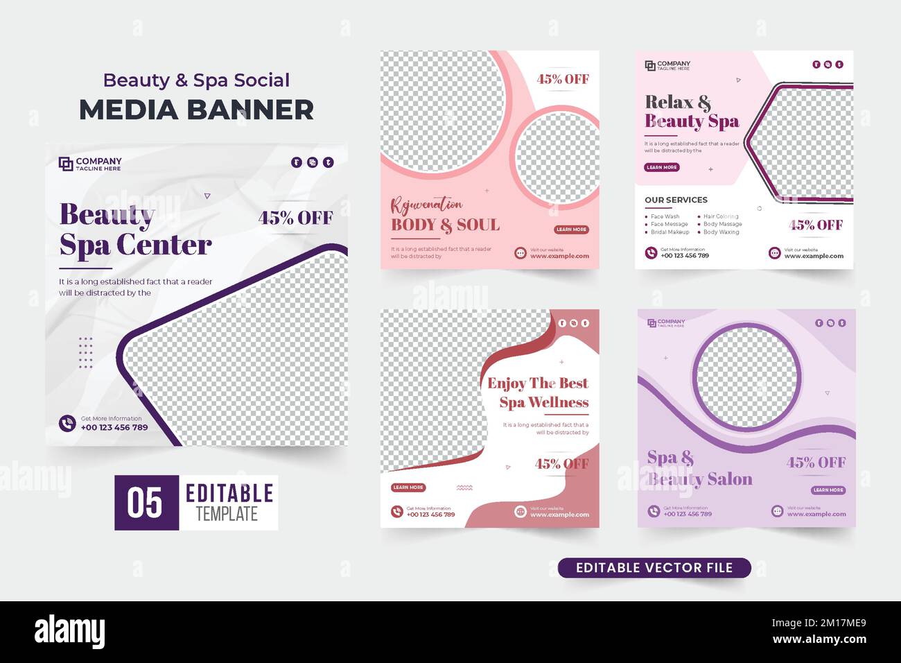 Spa business advertisement poster template collection for digital marketing. Beauty parlor promotional web banner bundle for social media. Special bea Stock Vector