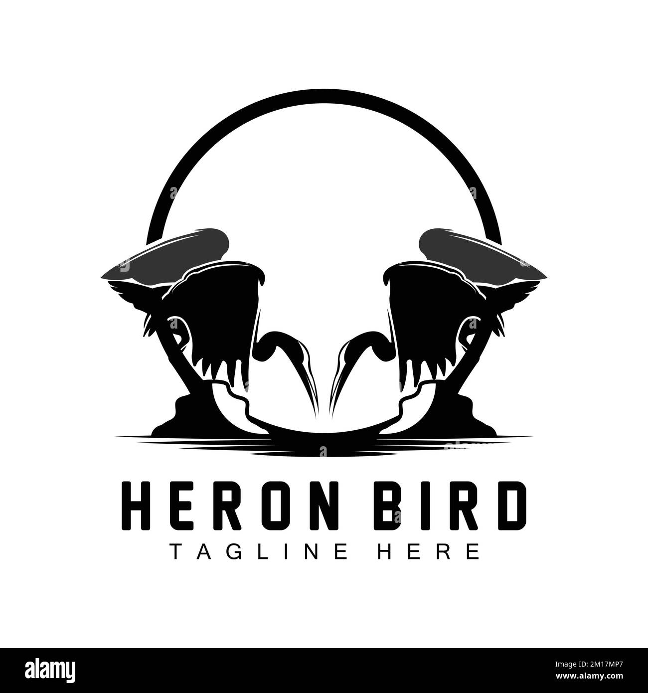 Bird Heron Stork Logo Design, Birds Heron Flying On The River Vector