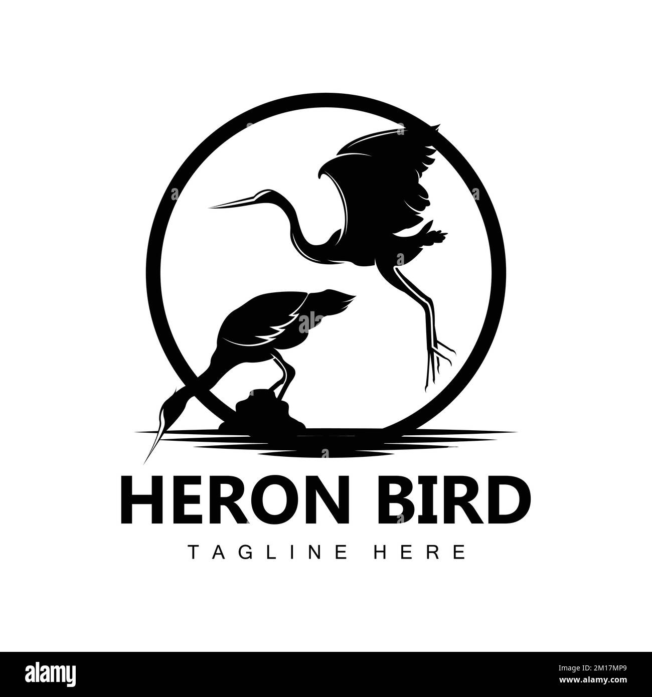 Bird Heron Stork Logo Design, Birds Heron Flying On The River Vector