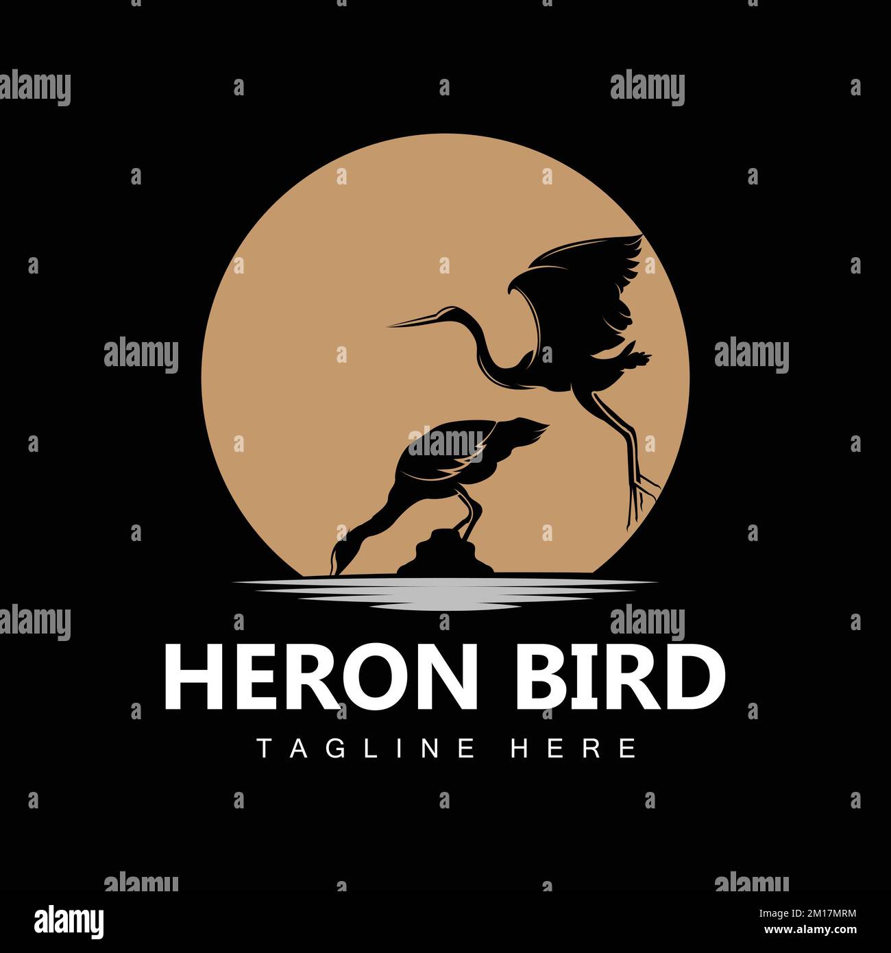 Bird Heron Stork Logo Design, Birds Heron Flying On The River Vector