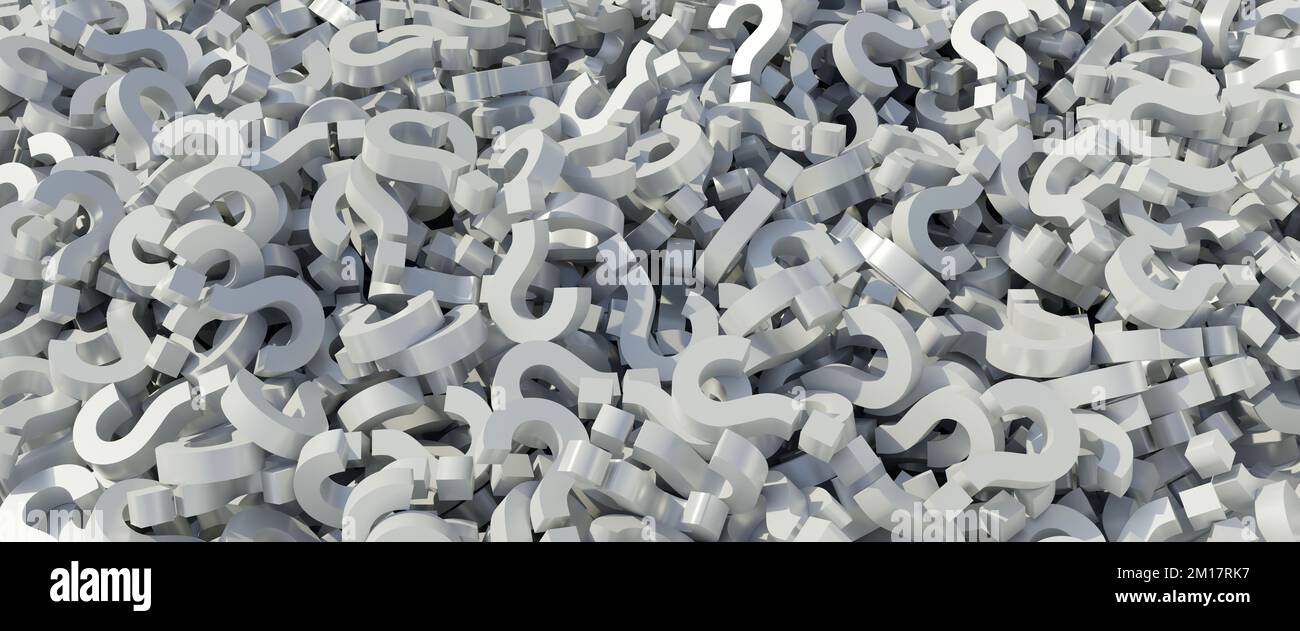 Question marks white color background, FAQ concept. Too many questions doubts and uncertainties. 3d render Stock Photo