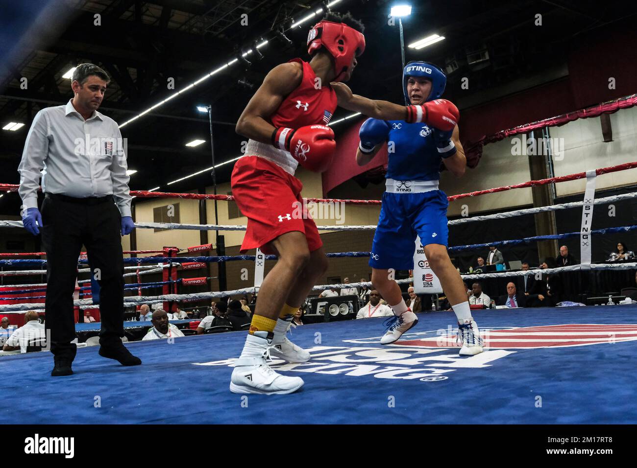 Lubbock, TX, USA. 10th Dec, 2022. Action between Stephanie Simon of Miami FL, and Stacia Suttles of Philadelphia, PA in their Elite Female 146lb championship bout. Simon was declared the winner by decision. (Credit Image: © Adam DelGiudice/ZUMA Press Wire) Credit: ZUMA Press, Inc./Alamy Live News Stock Photo