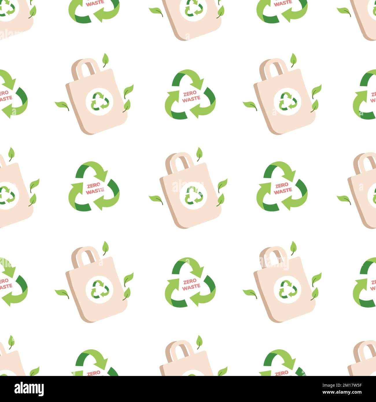 Zero waste concept seamless pattern with eco bag and recycling sign ...