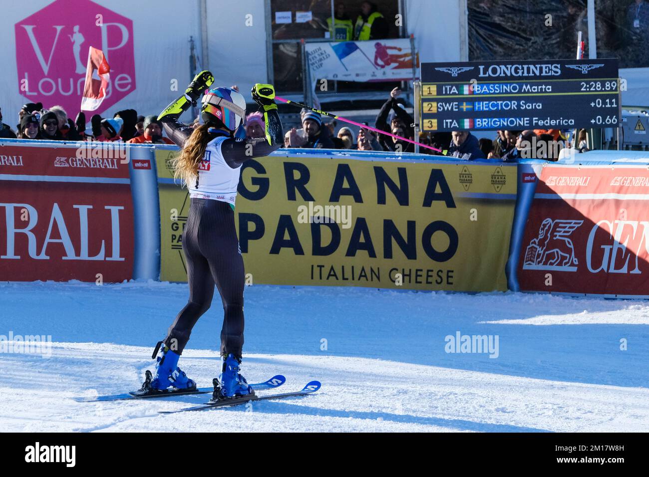 Sestriere Italy 10 December 2022 Triumph of Marta Bassino in the giant slalom of the World Cup in Sestriere. Stock Photo