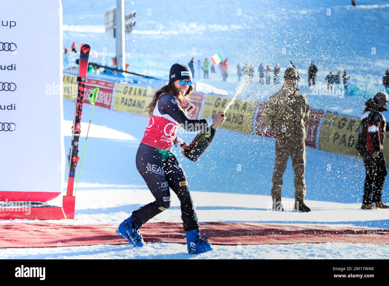 Sestriere Italy 10 December 2022 Triumph of Marta Bassino in the giant slalom of the World Cup in Sestriere. Stock Photo