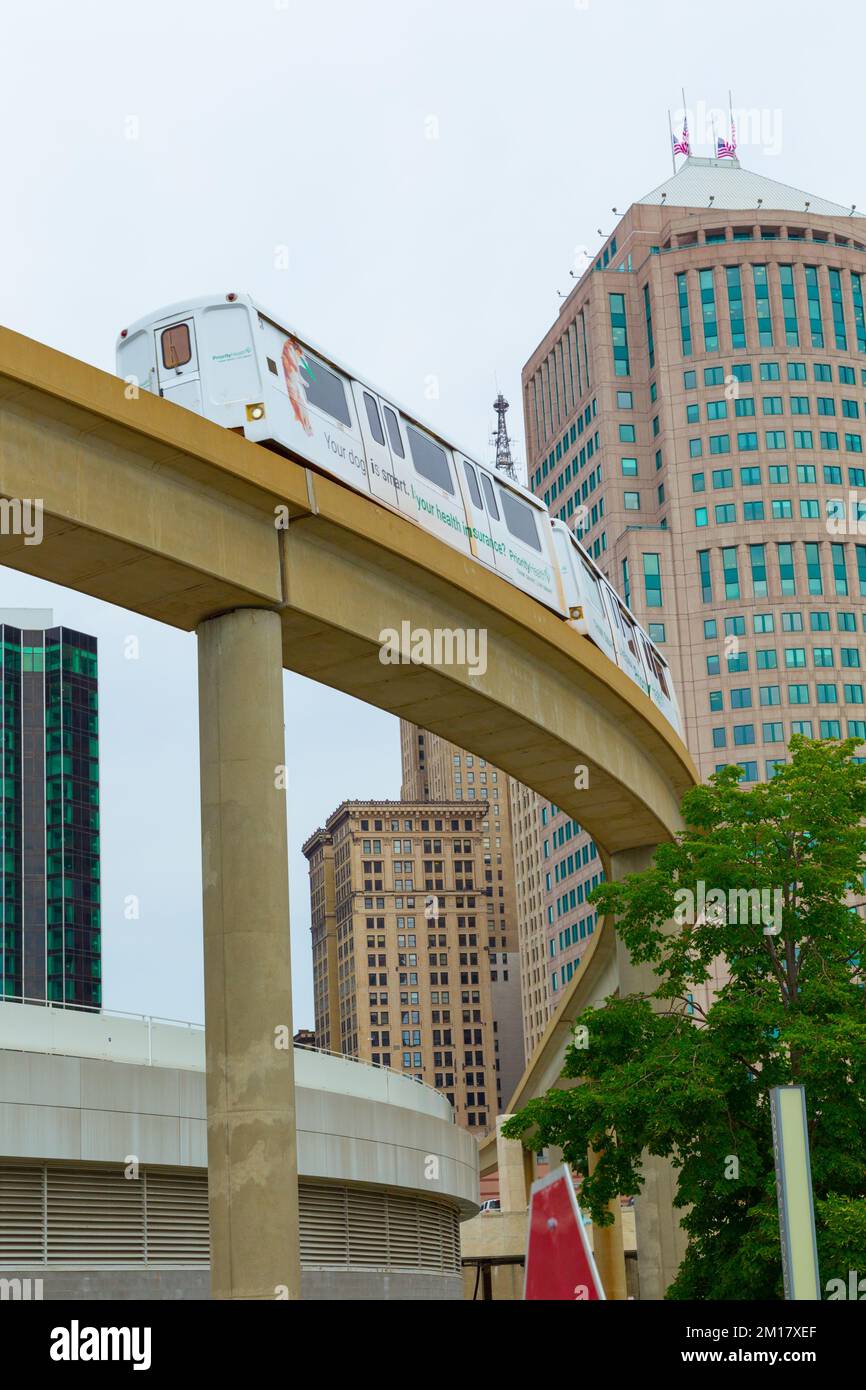 The Detroit People Mover is an elevated and automated rail system in 