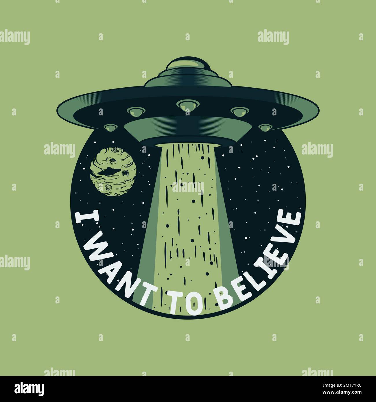 I Want To Believe, Alien and UFO Typography Quote Design. Stock Vector