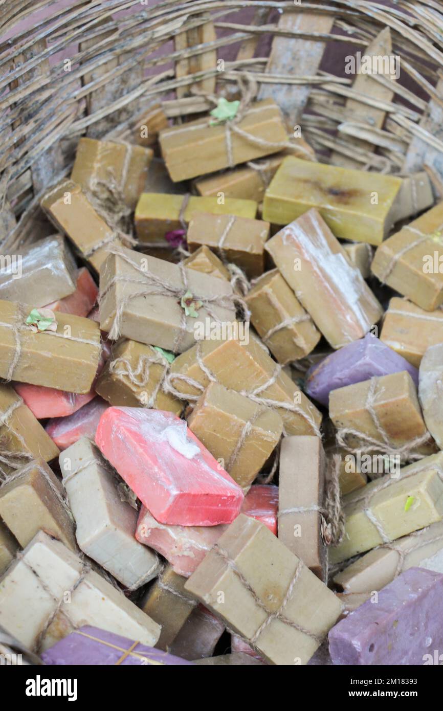 Collection of bars of fragrant hand made organic soap Stock Photo - Alamy