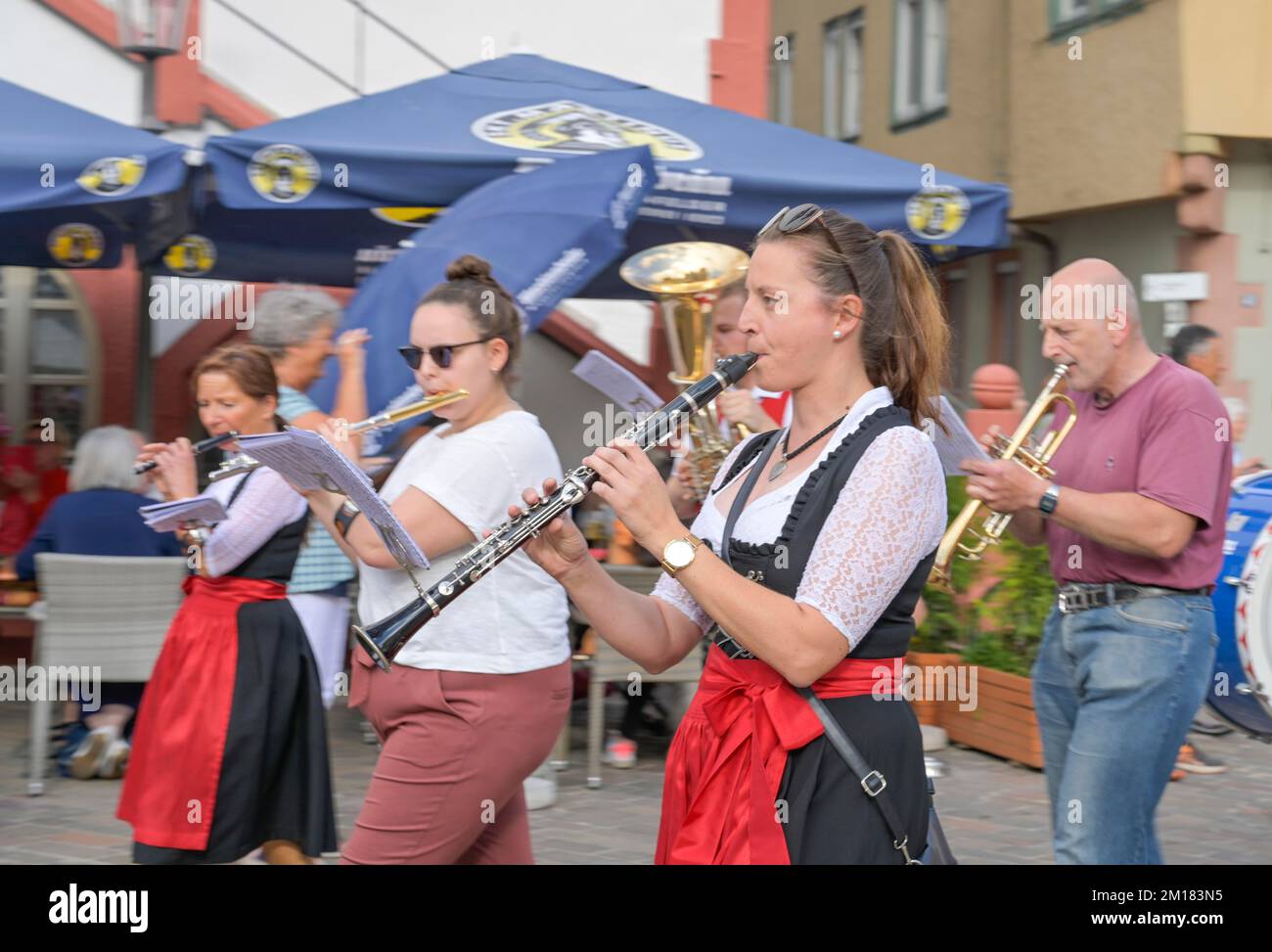 Parade, brass band, band, old town, Karlstadt, Bavaria