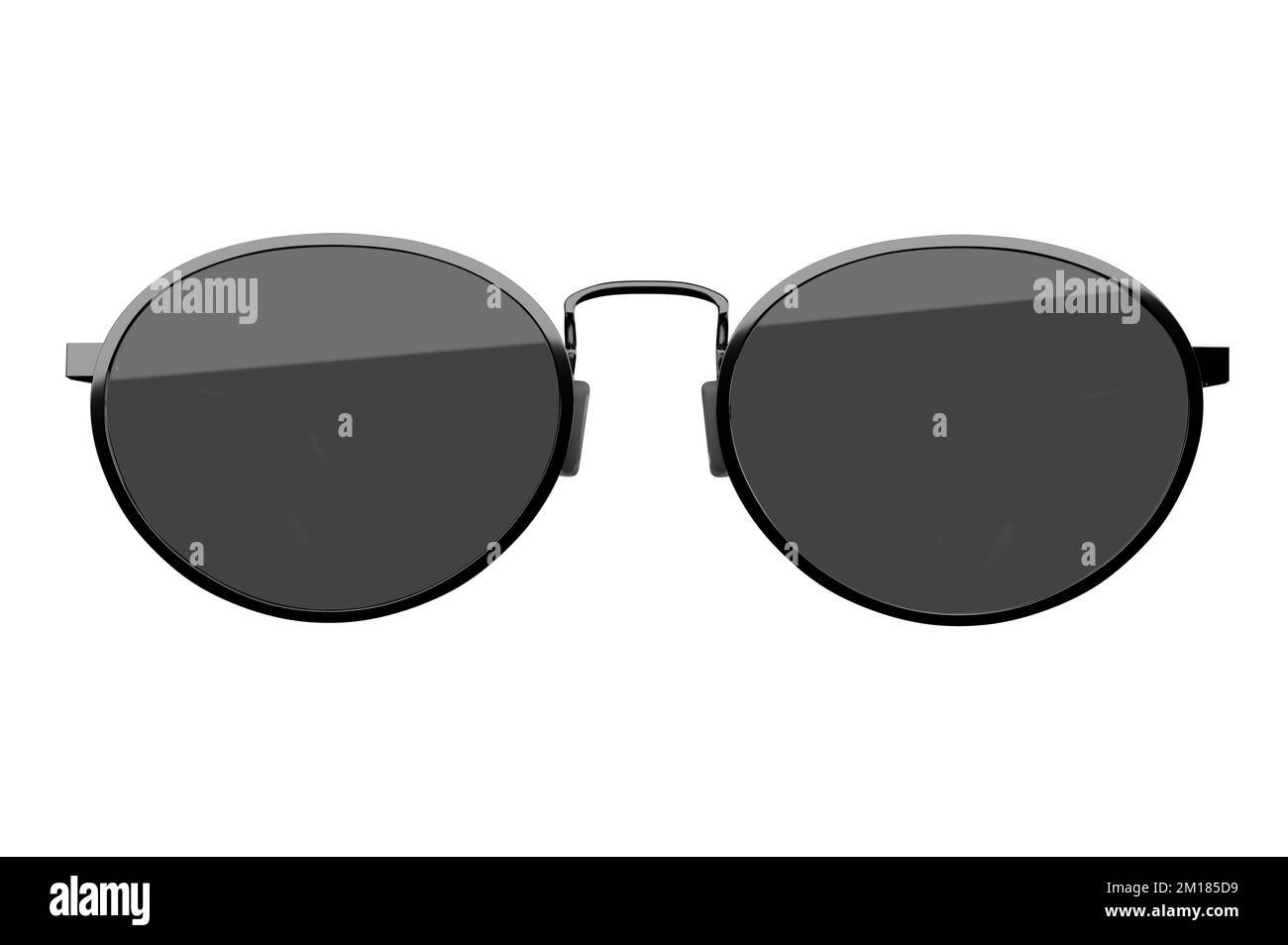 Black sunglasses isolated on white background. Black Shades sunglasses Front view. Black Fashion glasses style metal framed isolated on white Stock Photo