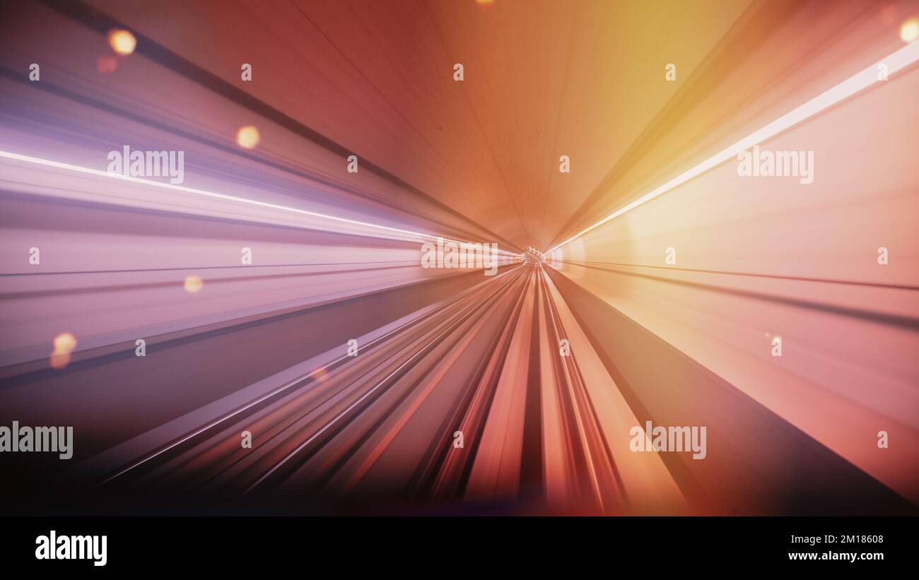 Monorail motion blur in Dubai, UAE. Dubai metro, abstract. FPV POV At