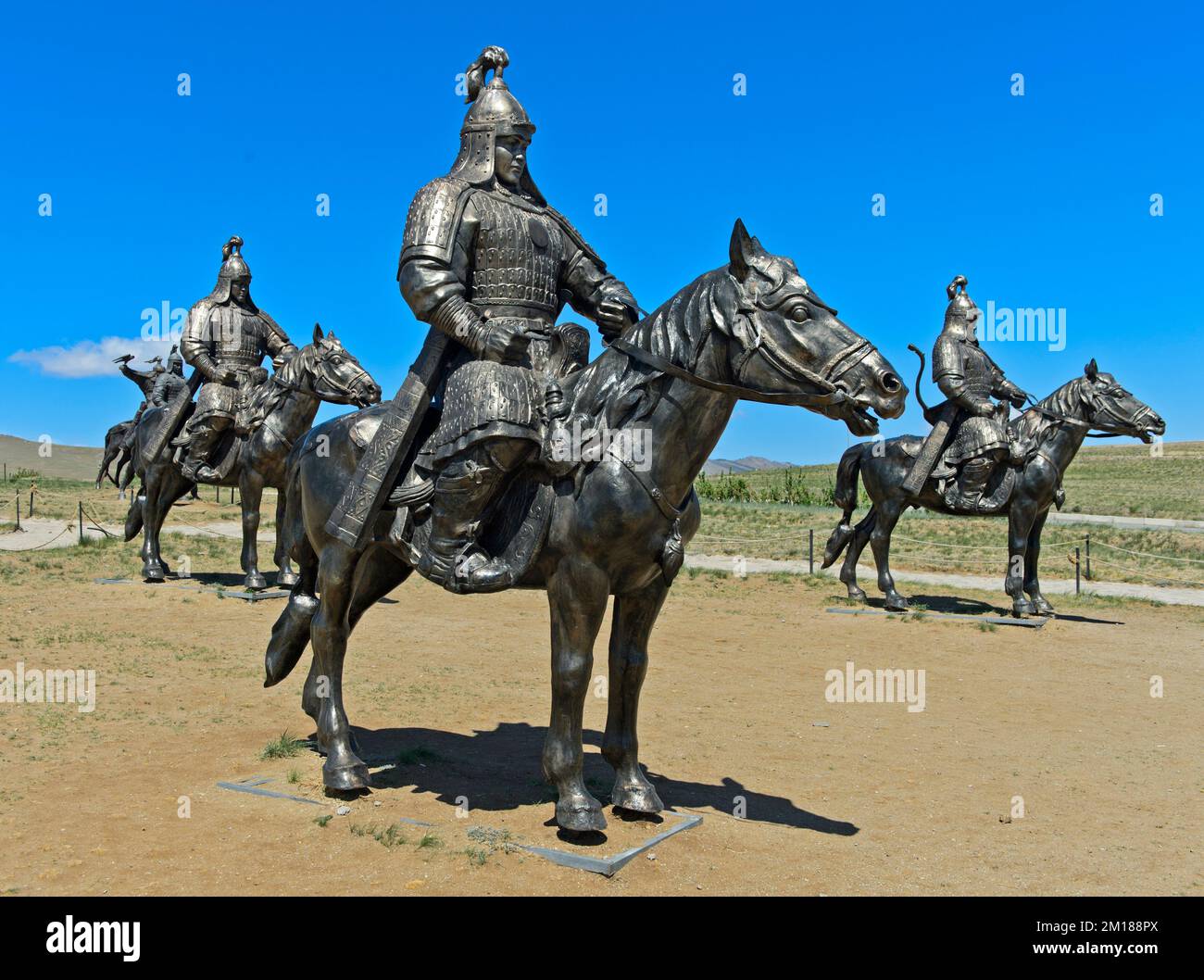 Equestrian Statues of the Mongol Hordes of Genghis Khan, Chinggis Khaan Statue Complex,Tsonjin Boldog, Mongolia Stock Photo