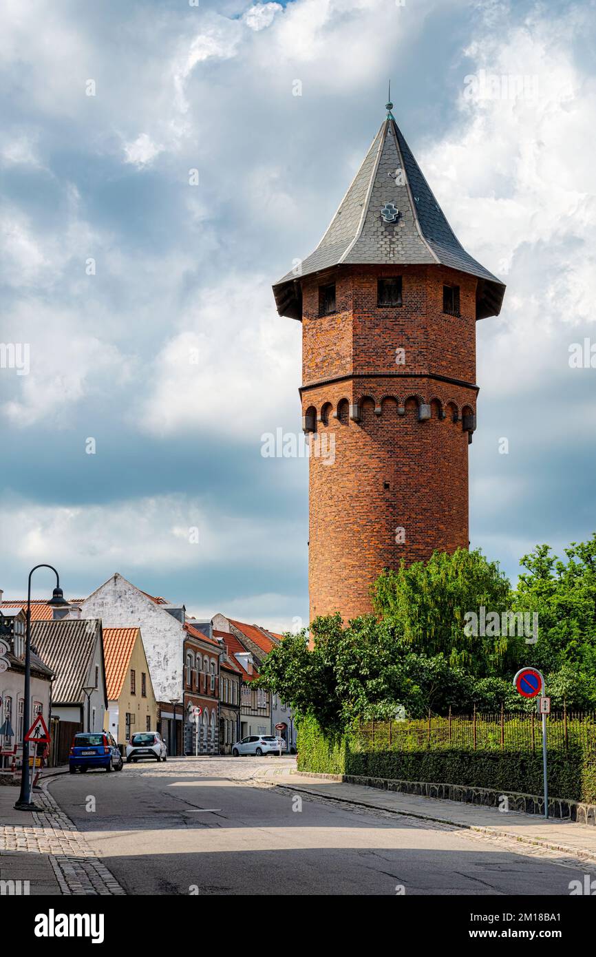NYKOBING FALSTER, DENMARK - JUNE 25, 2022: The city lies on Falster, connected by the 295-meter-long Frederick IX Bridge Stock Photo