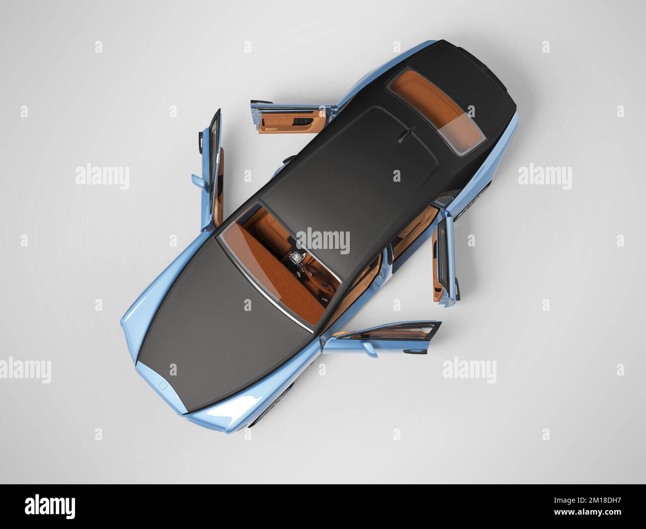 3d illustration classic electric car open top view on gray background ...