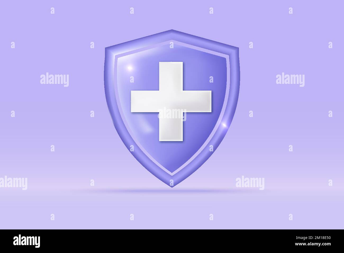 3d Medical emergency plus sign icon Isolated on light blue background. Realistic shield first aid and health care concept 3d vector rendering illustra Stock Vector