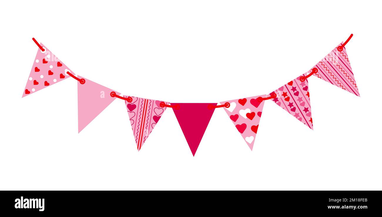 Festive garland with painted flags. Garland with triangular flags with