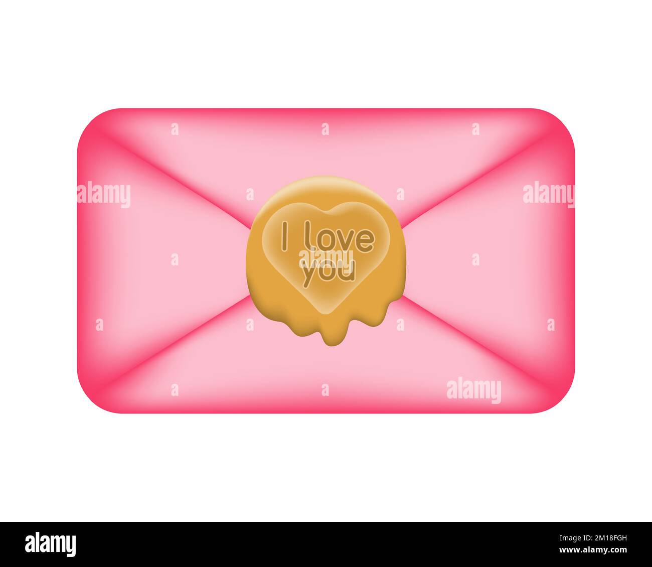 Cartoon pink envelope sealed with sealing wax in the shape of a heart ...