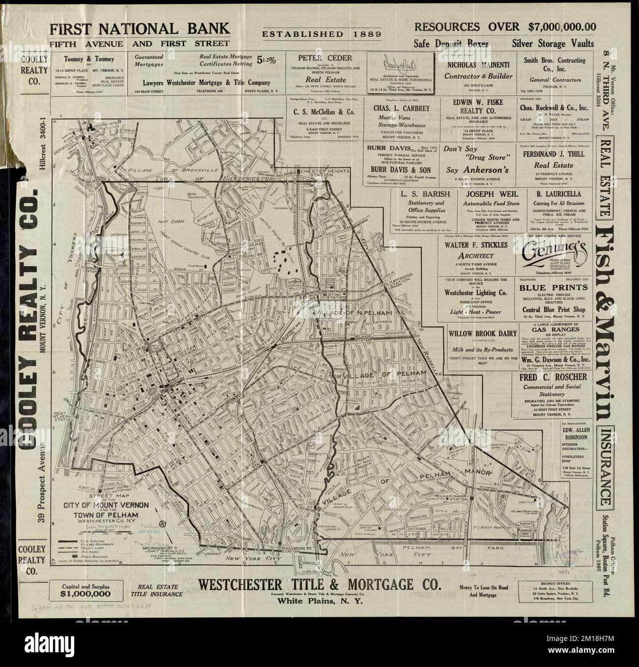 Street map of the city of Mount Vernon and the town of Pelham