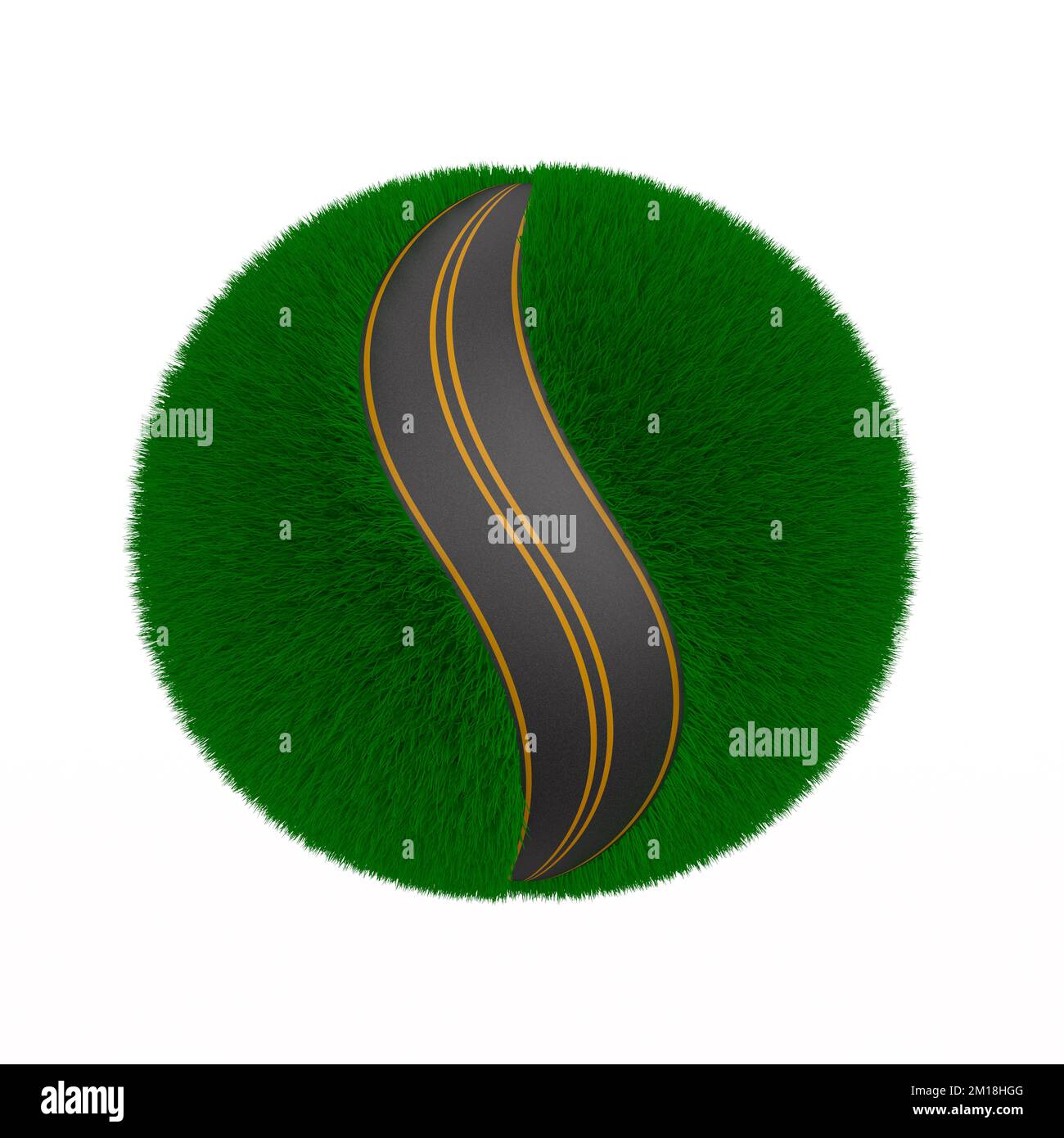 road on green grass globe. Isolated 3D illustration on white background Stock Photo