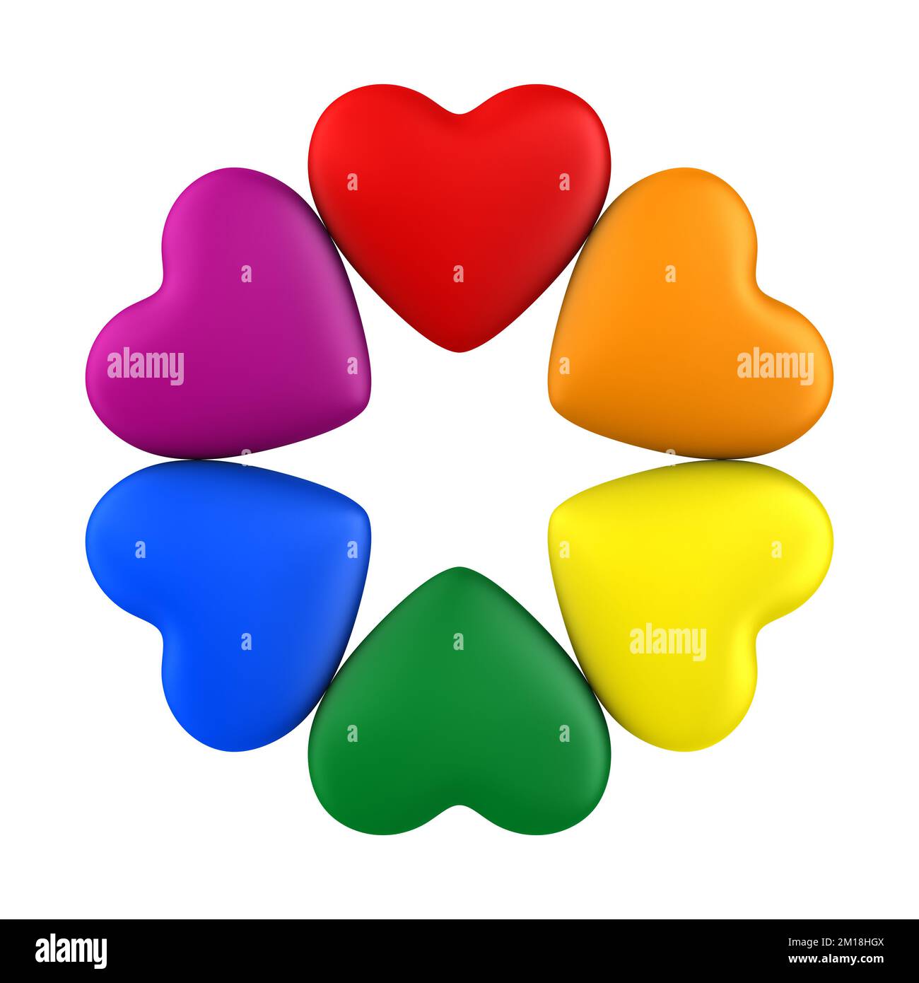 Hearts from LGBT colors on white background. Isolated 3D illustration Stock Photo