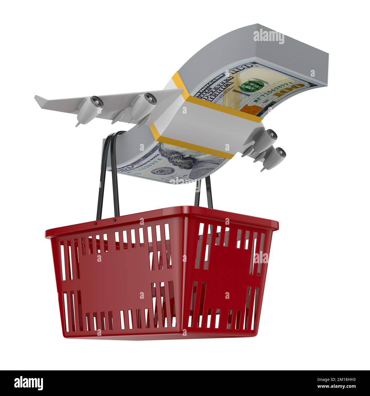 money with shopping basket on white background. Isolated 3d illustration Stock Photo