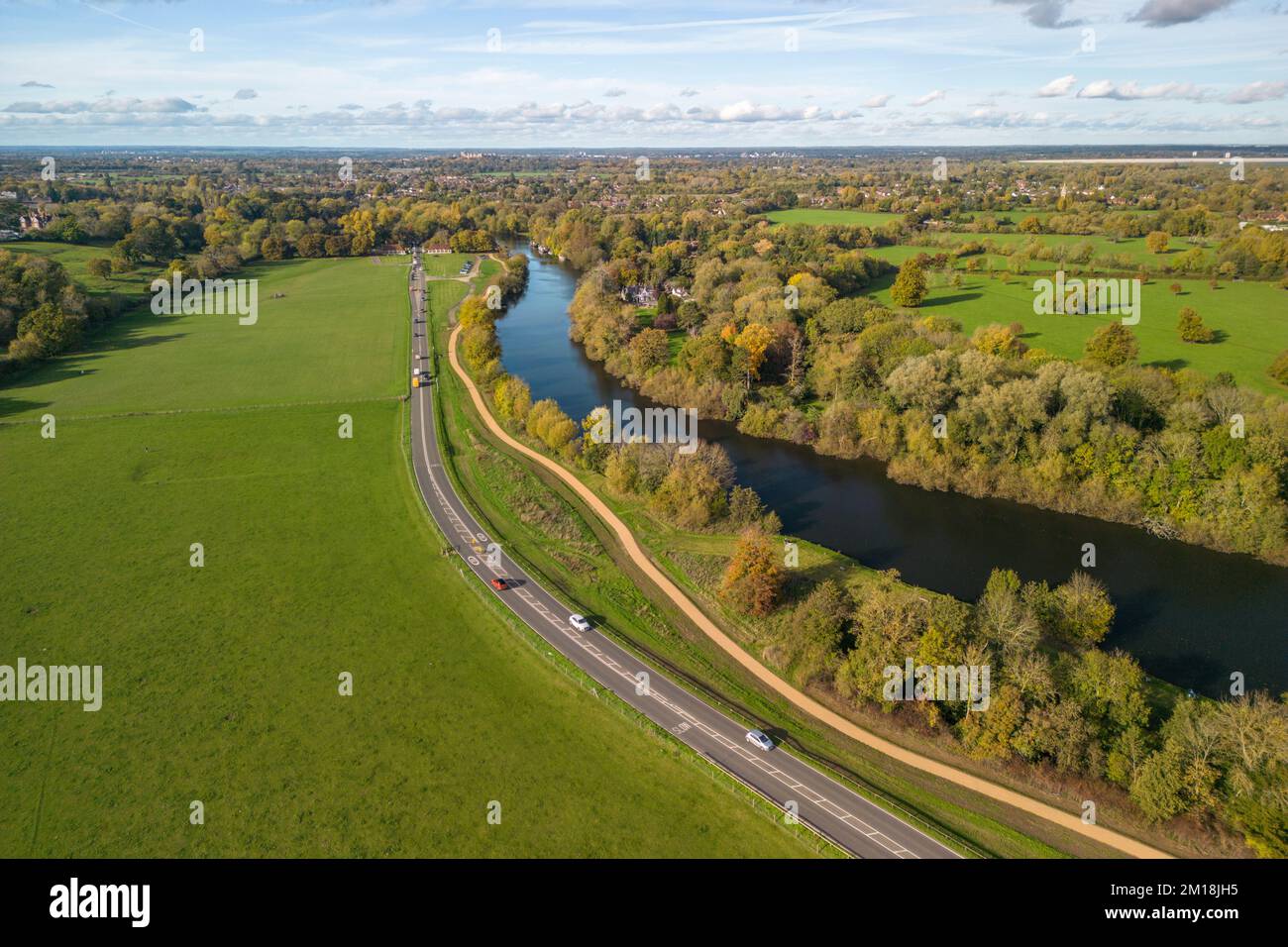 Aerial view of the River Thames at Runnymede, Surrey, UK Stock Photo Alamy