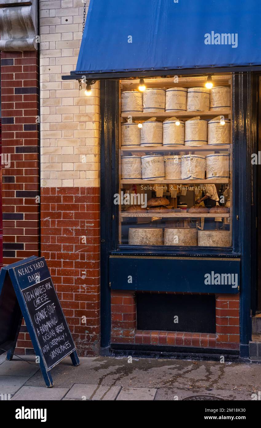 LONDON, UK - DECEMBER 07, 2022:   Window of  Neal's Yard Cheese shop in Park Street beside Borogh market with sign. Stock Photo