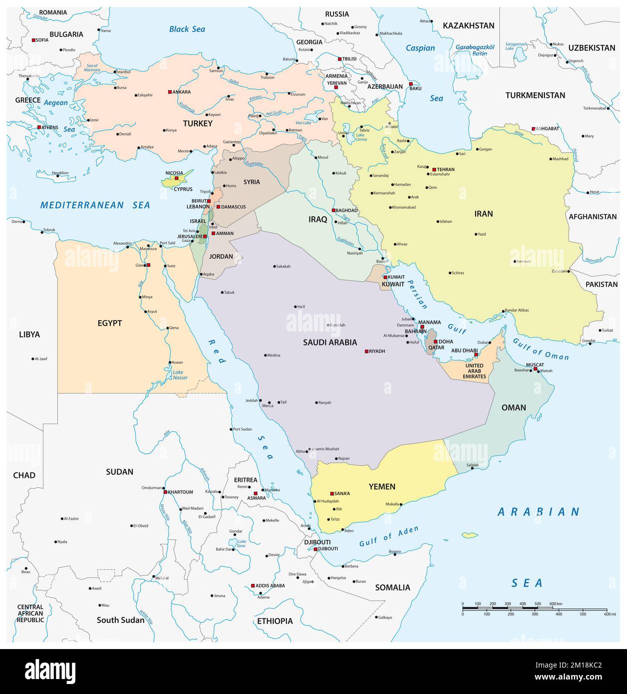 Vector map of middle east geopolitical region Stock Photo