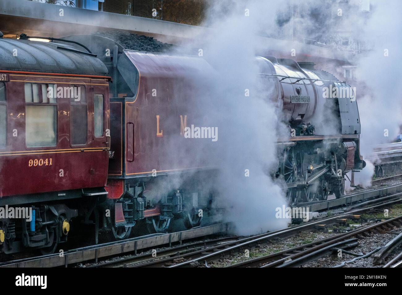 Railway Touring Company's Bath & Bristol Christmas Market express, at Victoria Station London.Pulled by Duchess of Sutherland LMS steam locomotive Stock Photo
