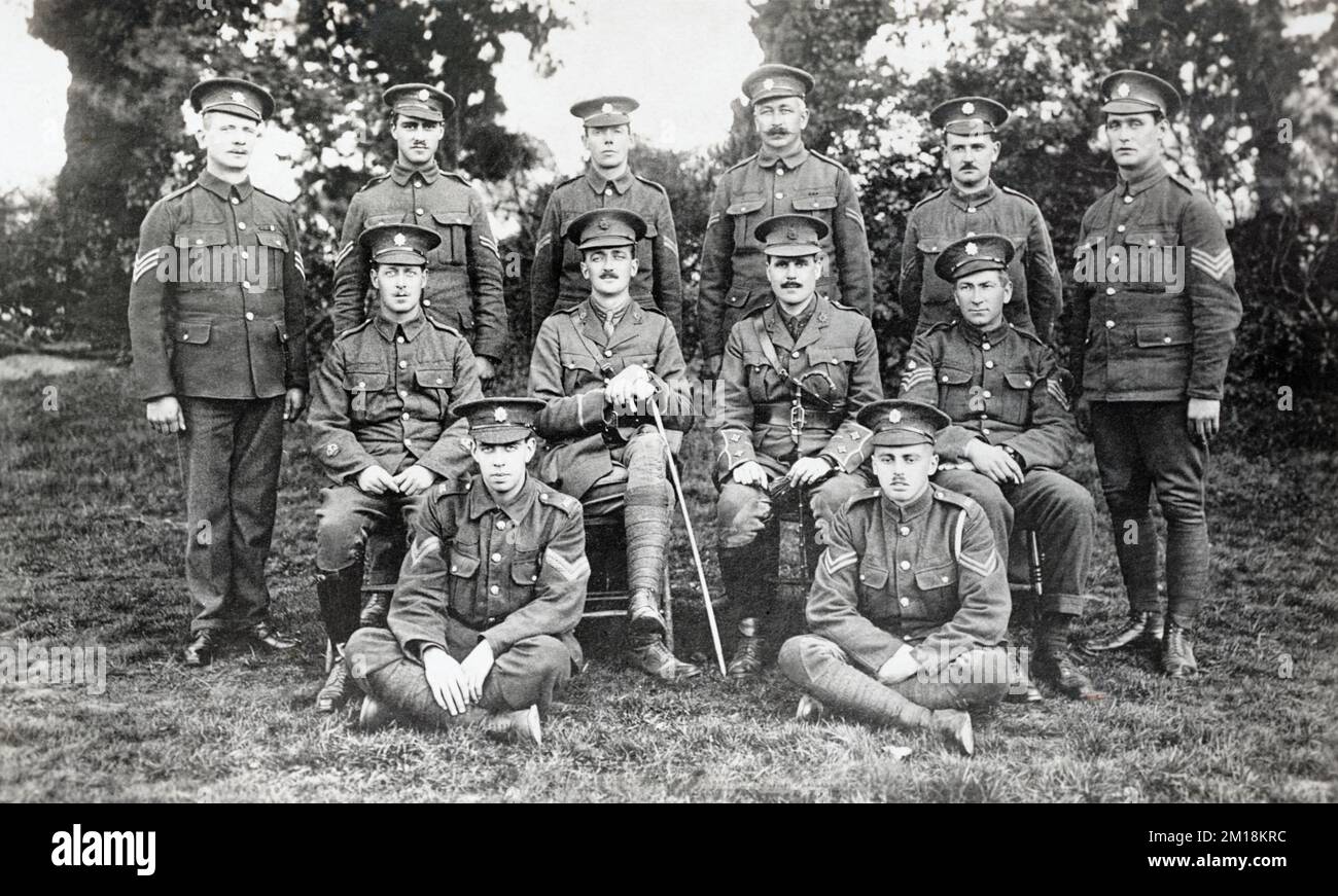A First World War era picture of British soldiers in the Army Service Corps. Officers and NCOs for C Company in 1915. Stock Photo