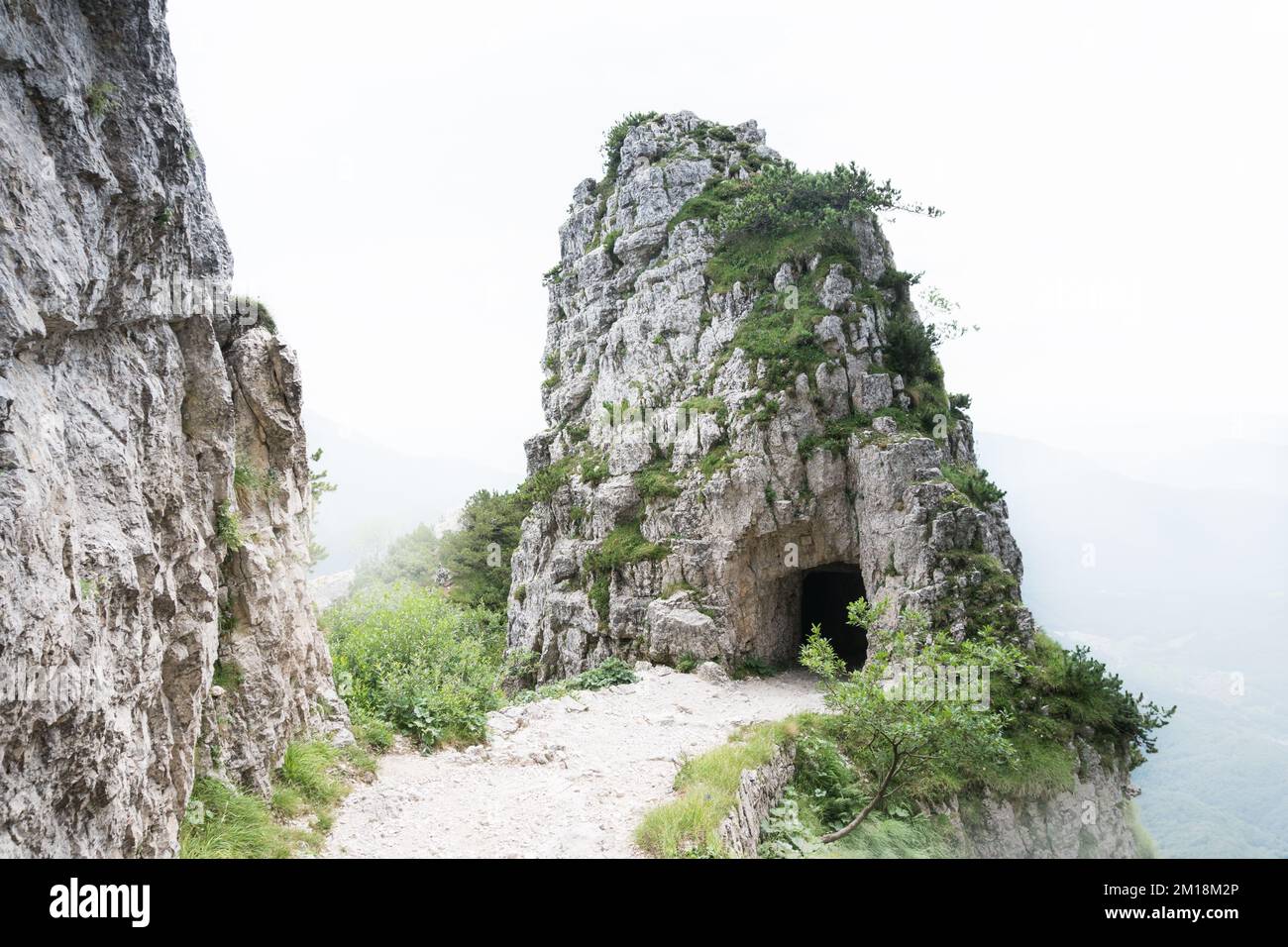 The road of the 52 tunnels is a military mule track built during the First World War on the Pasubio massif in Italy Stock Photo