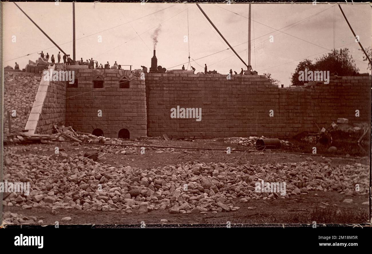 Sudbury Department, Sudbury Dam, gatehouse and water side of dam, Southborough, Mass., May 1896