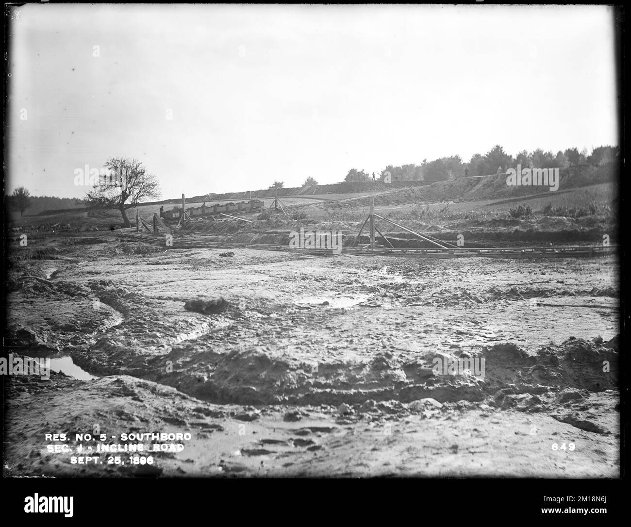 Sudbury Reservoir, Section J, incline road, from the north, Southborough, Mass., Sep. 25, 1896 , waterworks, reservoirs water distribution structures, construction sites Stock Photo
