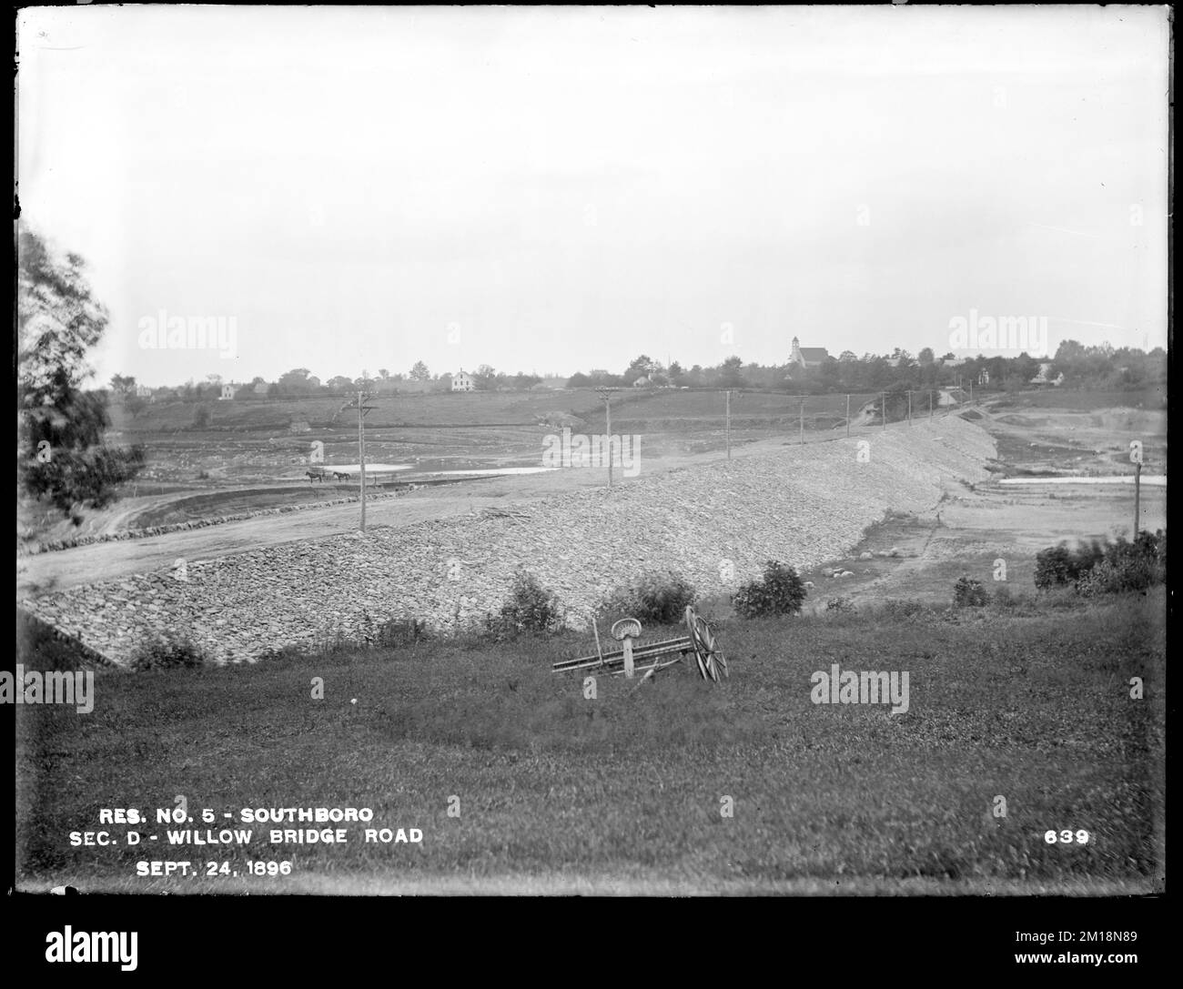 Sudbury Reservoir, Section D, Willow Bridge Road, from the east, Southborough, Mass., Sep. 24, 1896 , waterworks, reservoirs water distribution structures, construction sites Stock Photo