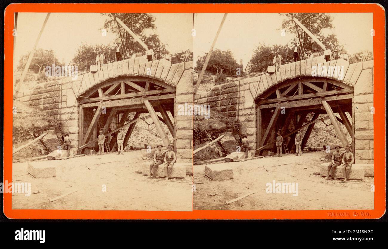 Sudbury River Conduit. B.W.W. Div. 4. Sec. 15. Aug 17, 1876. North side of Circle 'G' Ellis St. , Bridge construction Stock Photo