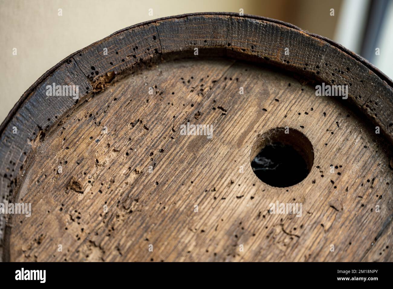 A closeup view of a wooden barrel top part Stock Photo