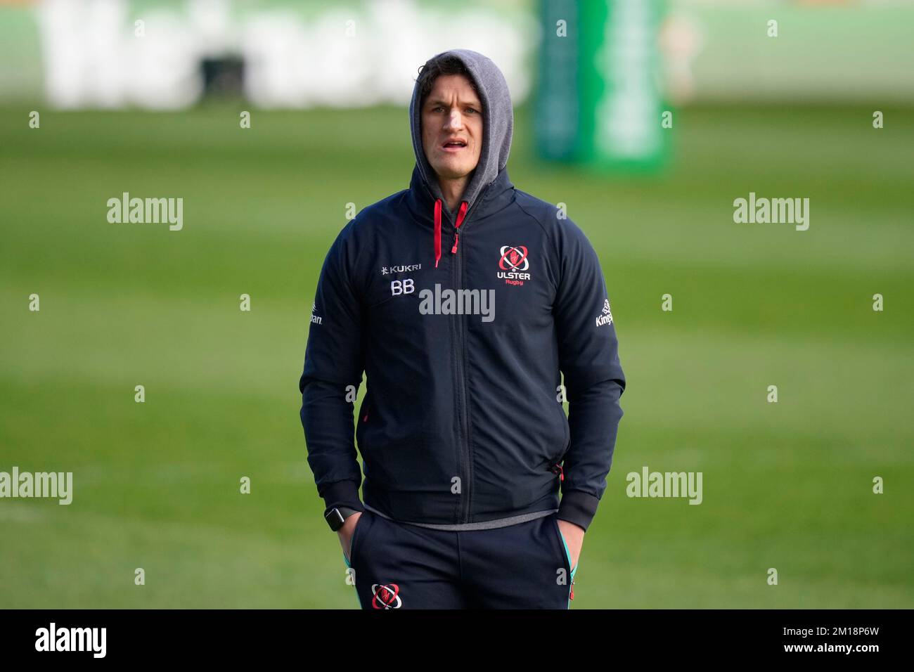 Billy Burns 10 of Ulster Rugby inspects the pitch before the European