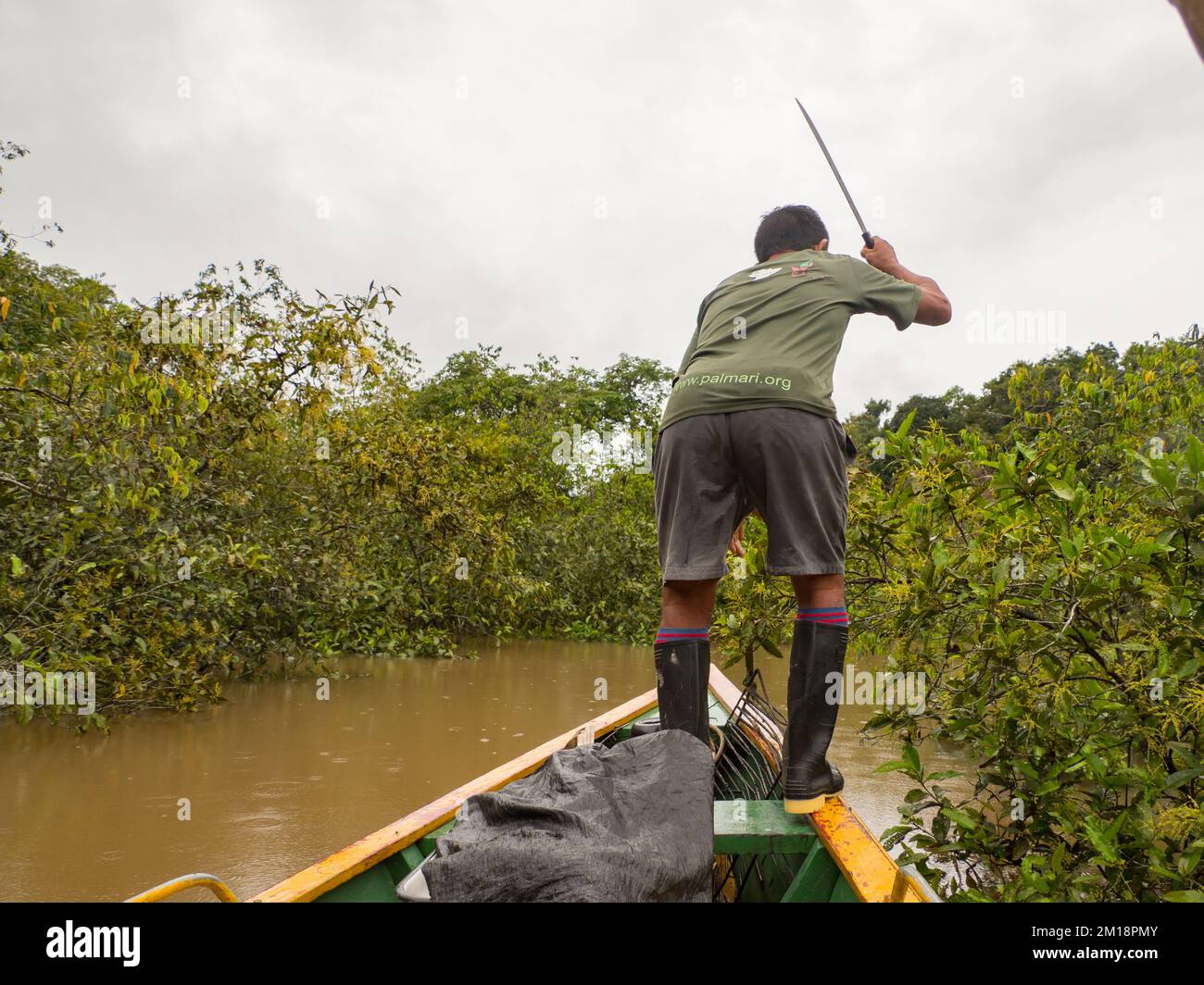 Amazonia Dec 2019 Local guide navigates boat that sails through the