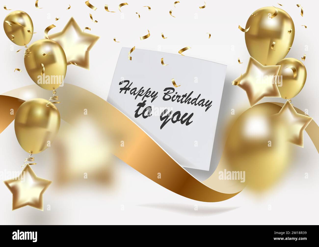 Vector birthday elegant greeting card with gold balloons and falling ...