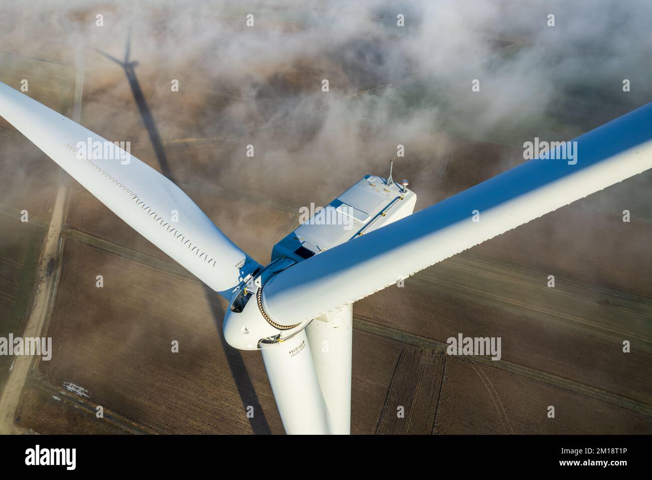 Aerial view of wind turbine Stock Photo