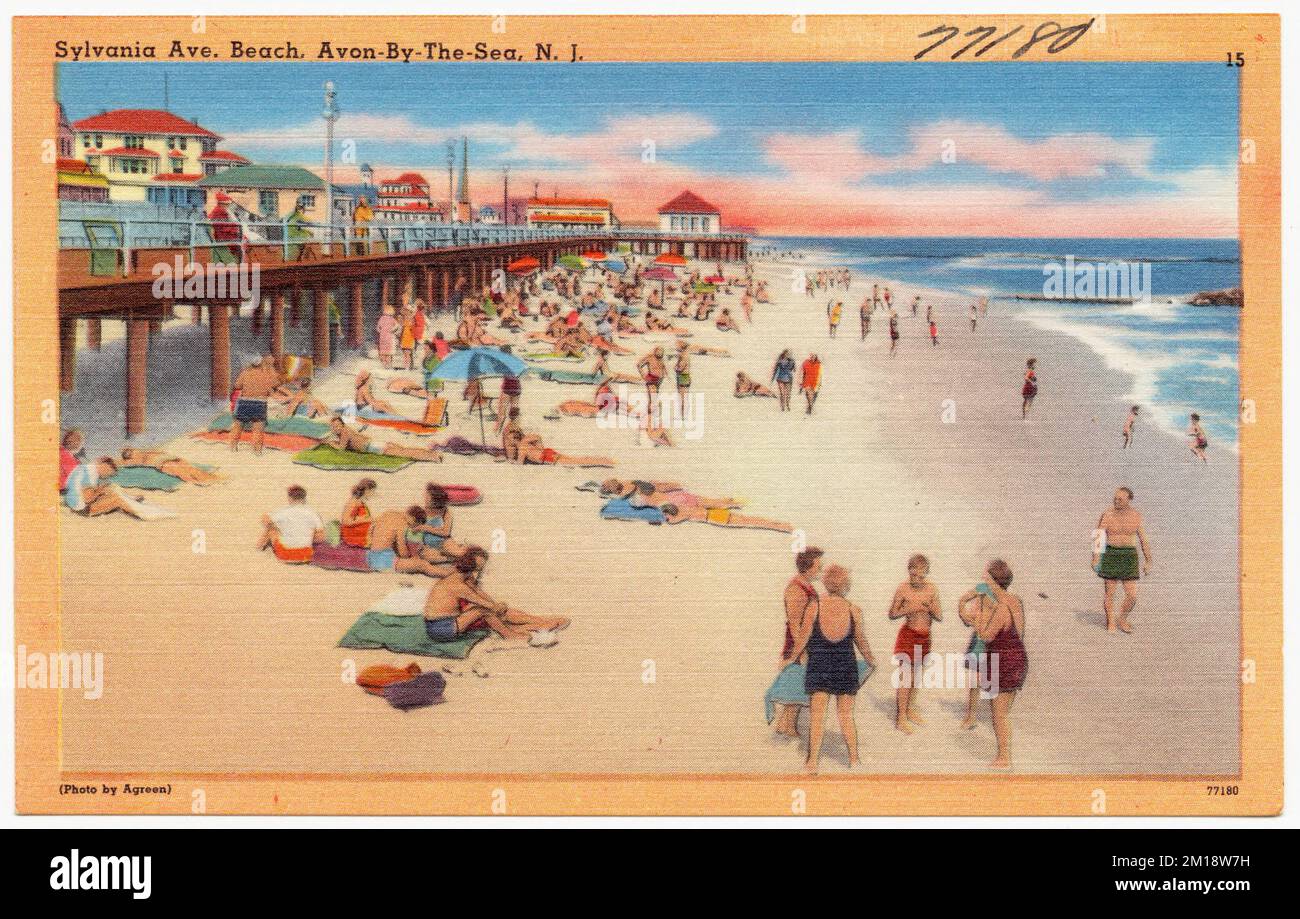 Sylvania Ave. Beach, Avon-by-the-Sea, N. J. , Beaches, Tichnor Brothers Collection, postcards of the United States Stock Photo