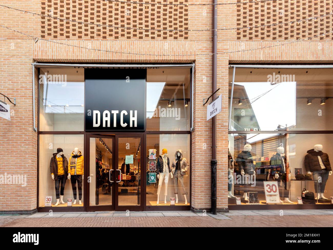 Mondovì, Cuneo, Italy - December 07, 2022: Datch men's clothing and sportswear store in Mondovicino outlet village, Datch is brand of DST Group Stock Photo