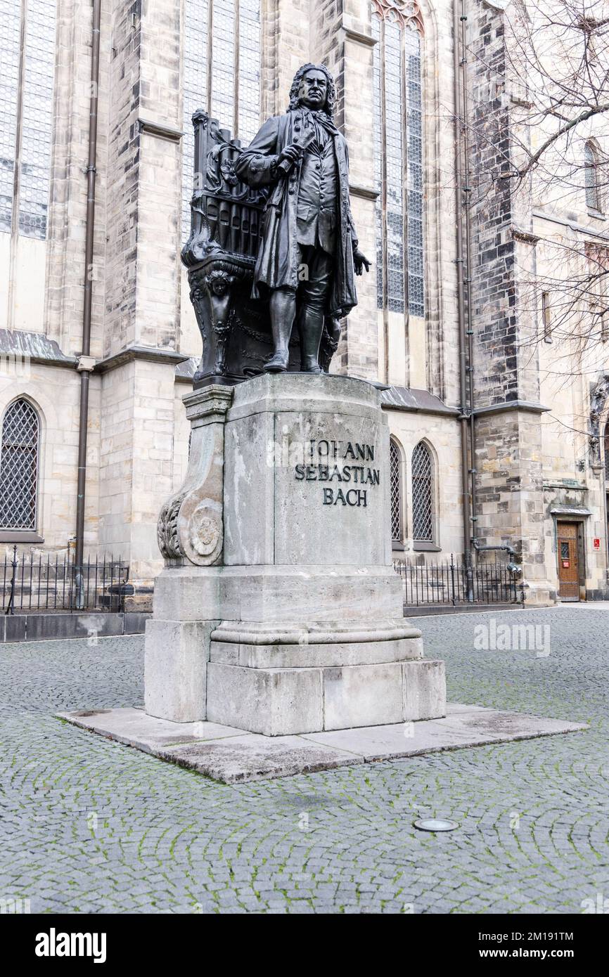 Leipzig Germany 12-10-2021 Monument of the famous composer Johann Sebastian Bach in front of the Thomaskirche Stock Photo