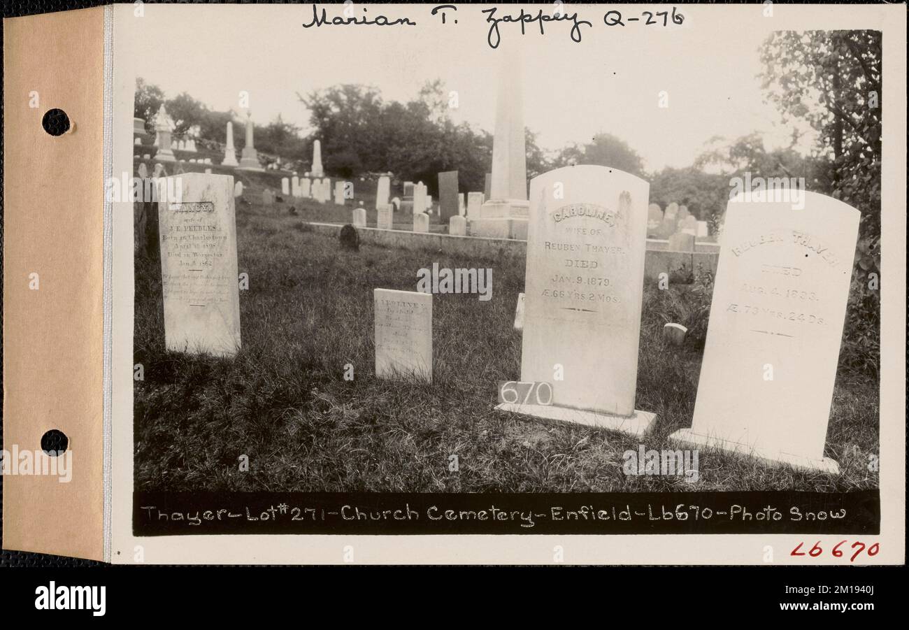 Thayer, Church Cemetery, lot 271, Enfield, Mass., ca. 19301931 Marian T. Zappey, Q276