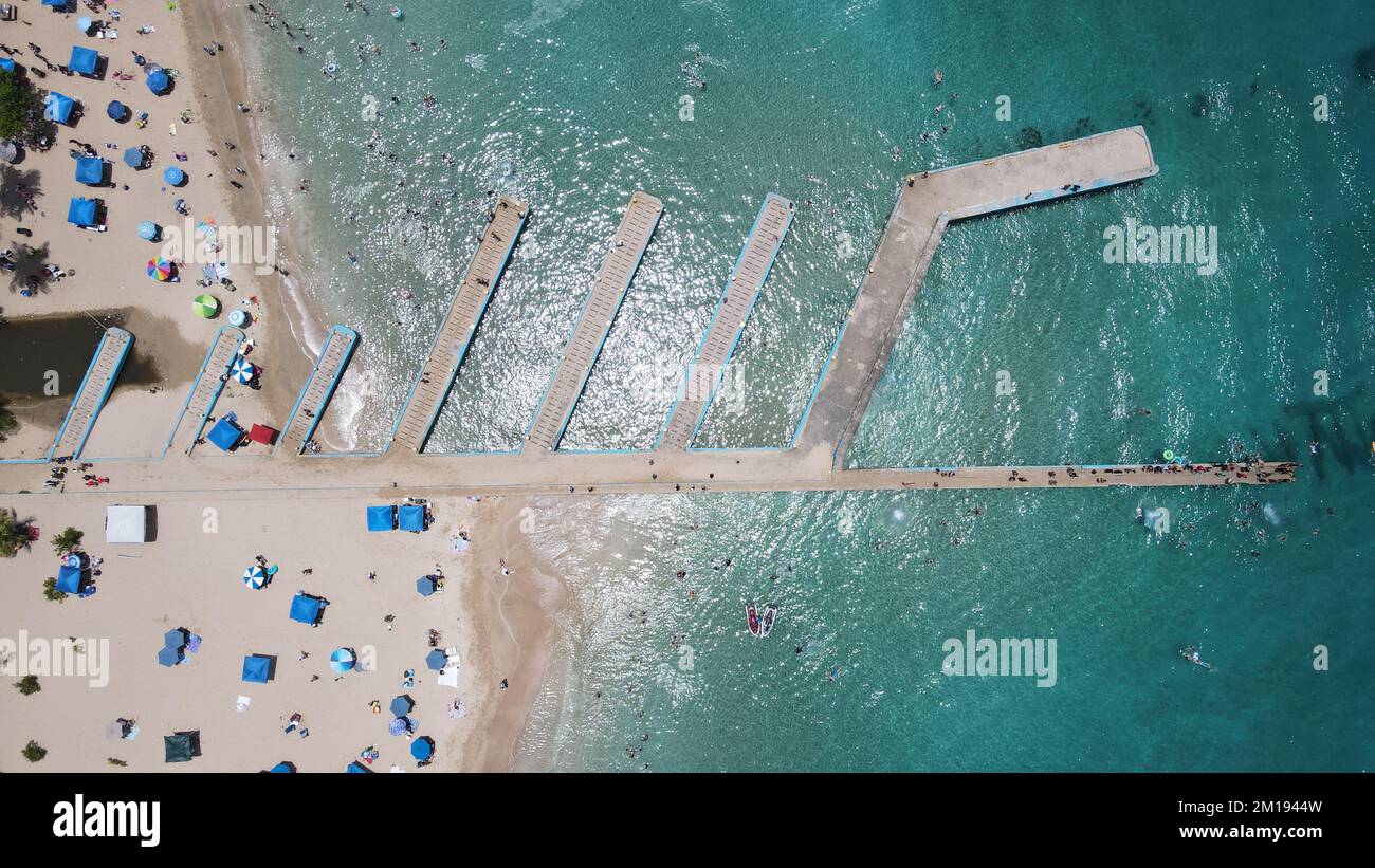 An aerial view of the docks in Crash Boat Beach in Aguadilla, Puerto