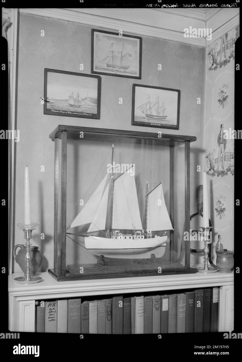 Thomas Sanders House, ships models, Salem, MA, interior , Model ships. Samuel Chamberlain Photograph Negatives Collection Stock Photo