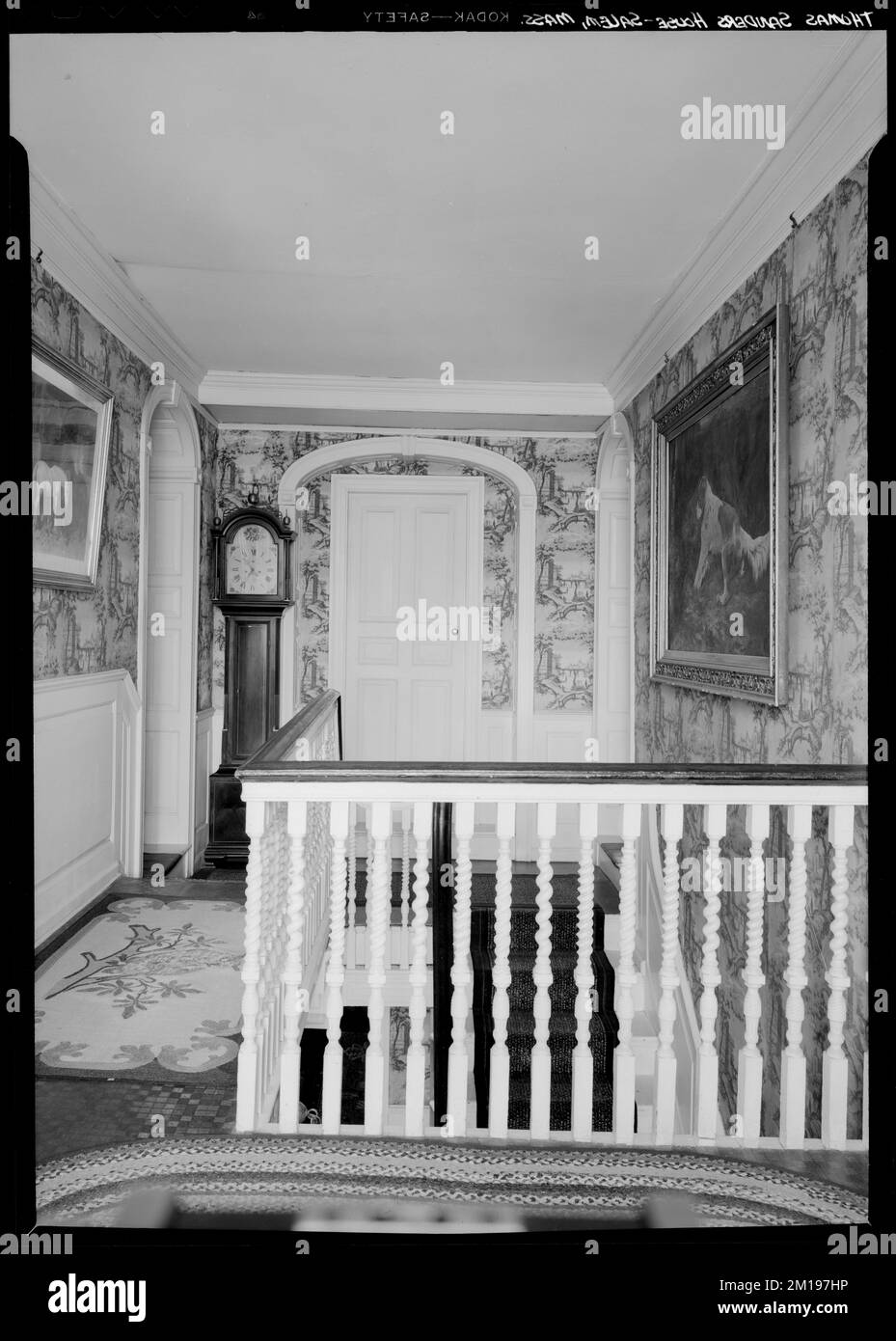 Thomas Sanders House, upstairs hallway, Salem, MA, interior , Interiors, Balusters. Samuel Chamberlain Photograph Negatives Collection Stock Photo