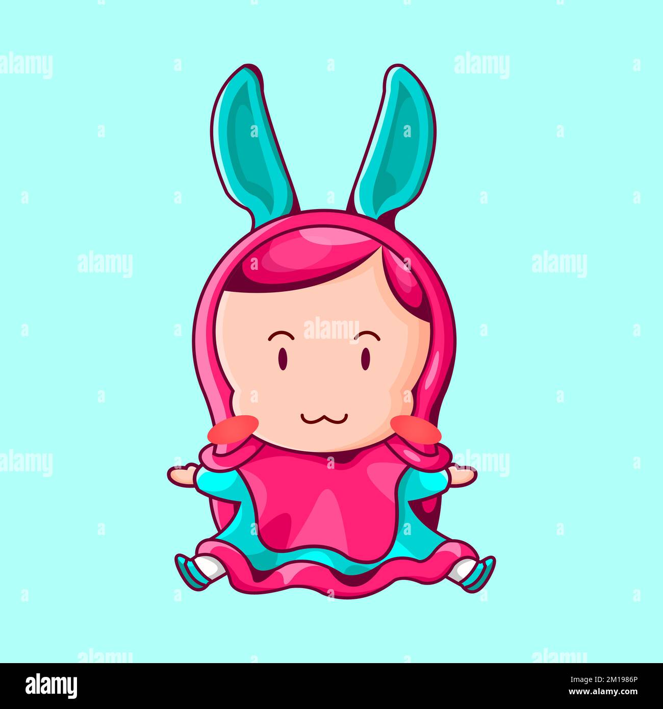 A vector illustration of a cute Muslim girl with rabbit ear hijab Stock ...
