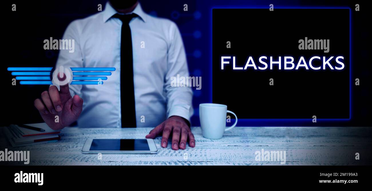 Conceptual caption Flashbacks. Concept meaning interruption of