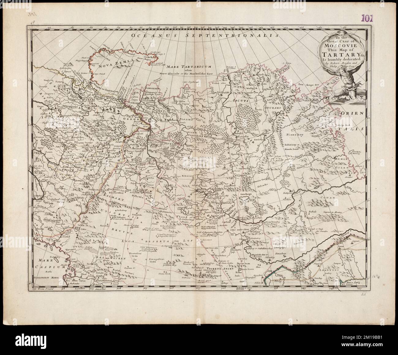 To the Great Czar of Moscovie this Map of Tartary &c. is humbly dedicated , Eurasia, Maps, Early works to 1800, Russia, Maps, Early works to 1800 Norman B. Leventhal Map Center Collection Stock Photo